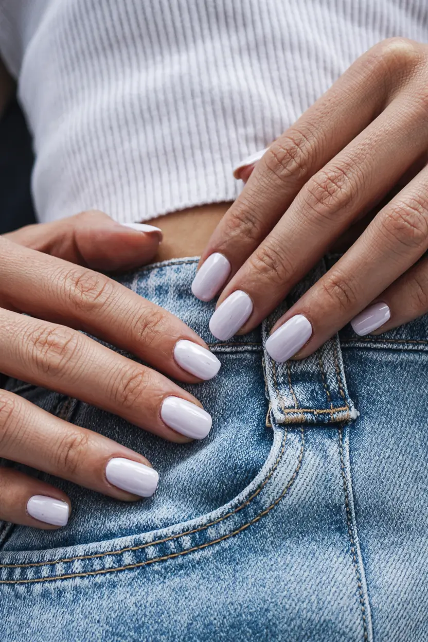 short acrylic nails 2026 Cool Lavender Whites