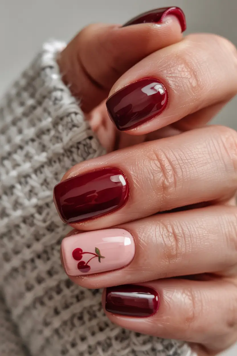 short acrylic nails 2026 Cherry Pop Red