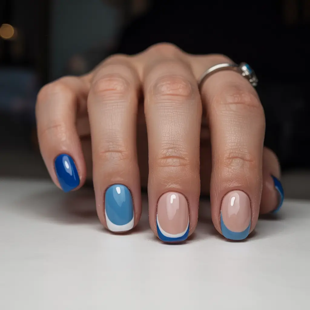 short acrylic nails 2026 Graphic Blue Mix