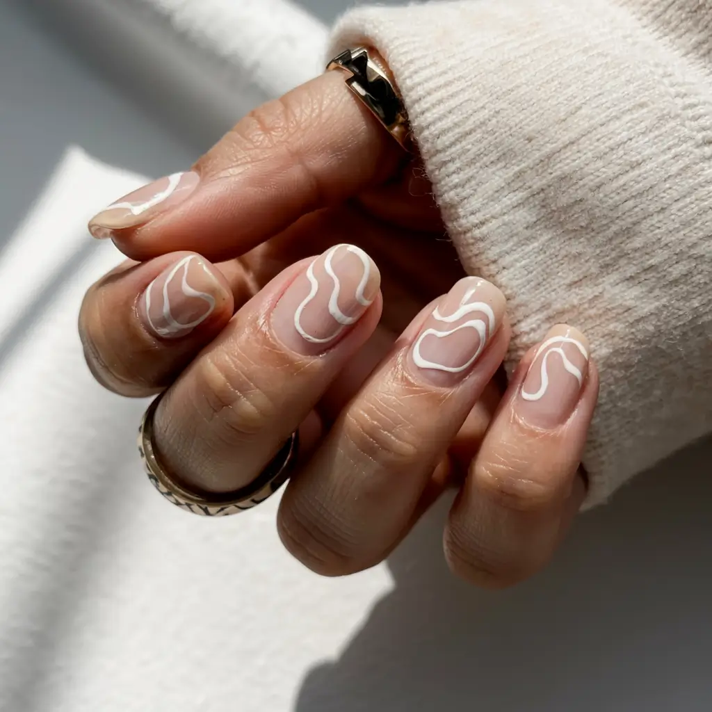 short acrylic nails 2026 Neutral Swirls