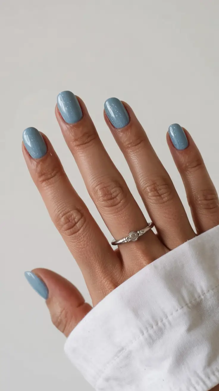 short acrylic nails 2026 Cloud Dust Blue