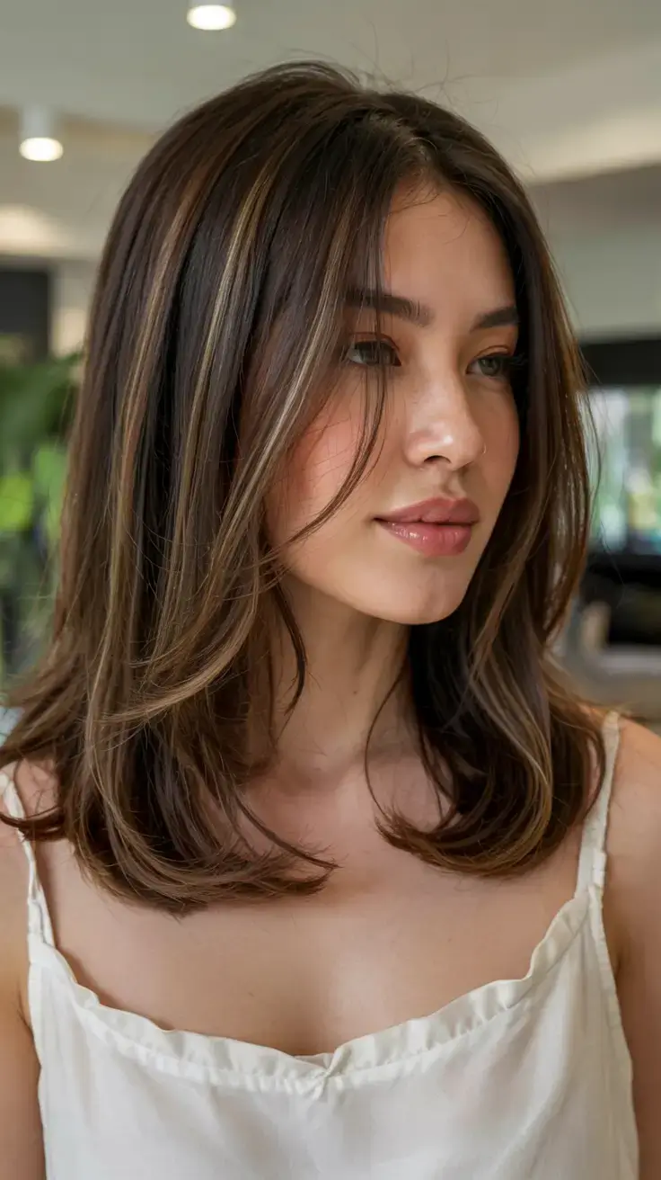 Short Haircuts Ideas 2026 Face-Framing Layers with Glossy Brunette Balayage
