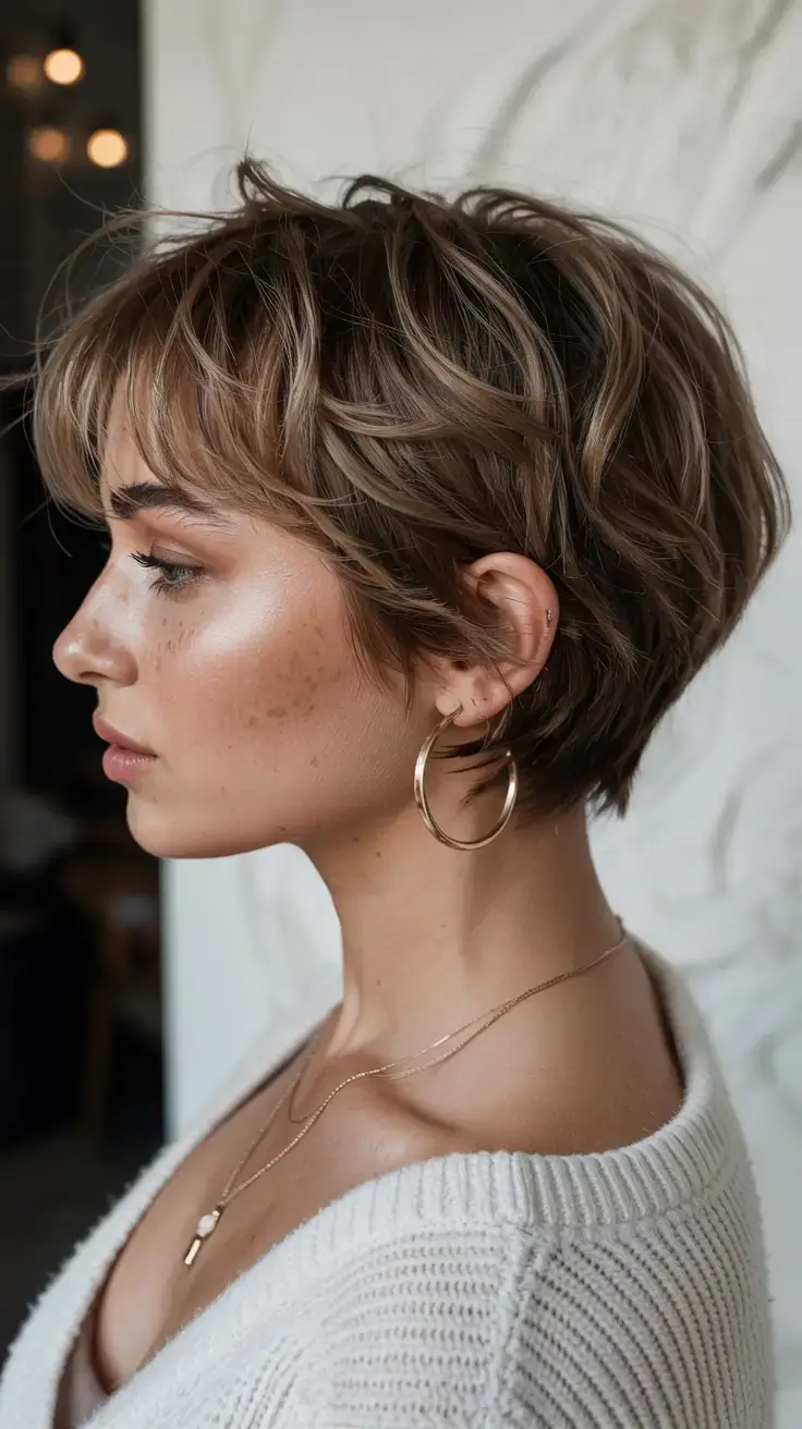 Short Haircuts Ideas 2026 Tapered Pixie Bob with Bronze Dimension