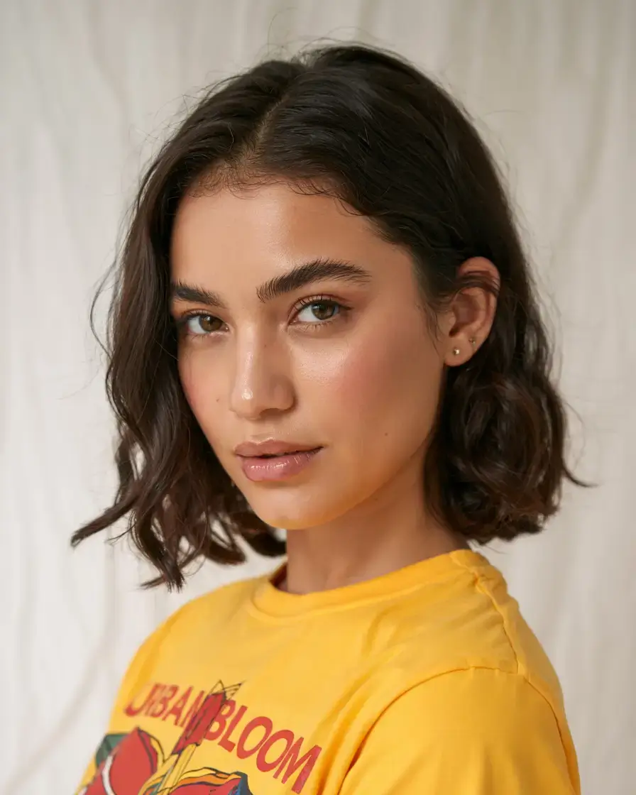 Short Haircuts Ideas 2026 Soft Curl Bob with Mid-Part Glow