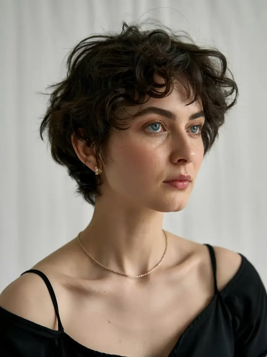 Short Haircuts Ideas 2026 Messy Micro Curl Crop