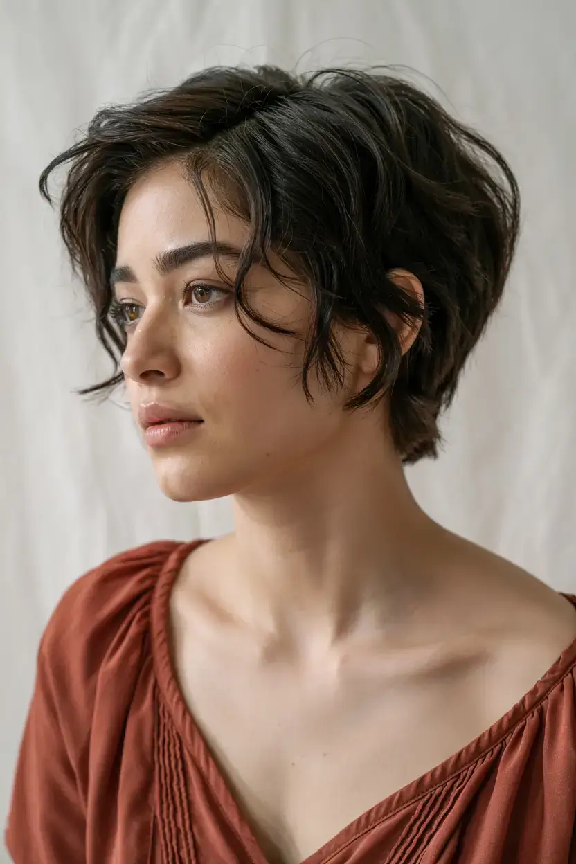 Short Haircuts Ideas 2026 Textured Cropped Pixie with Grown-Out Fringe