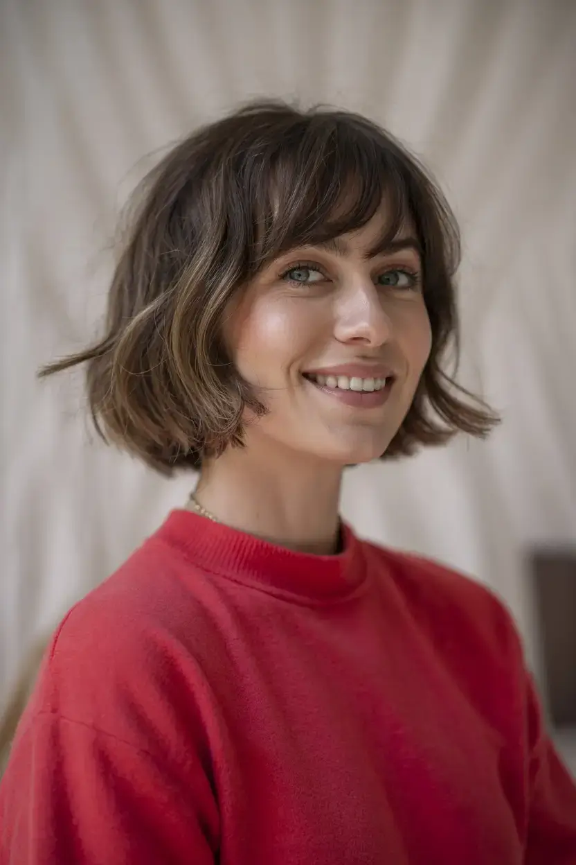 Short Haircuts Ideas 2026 Micro Bob with Bouncy Bangs