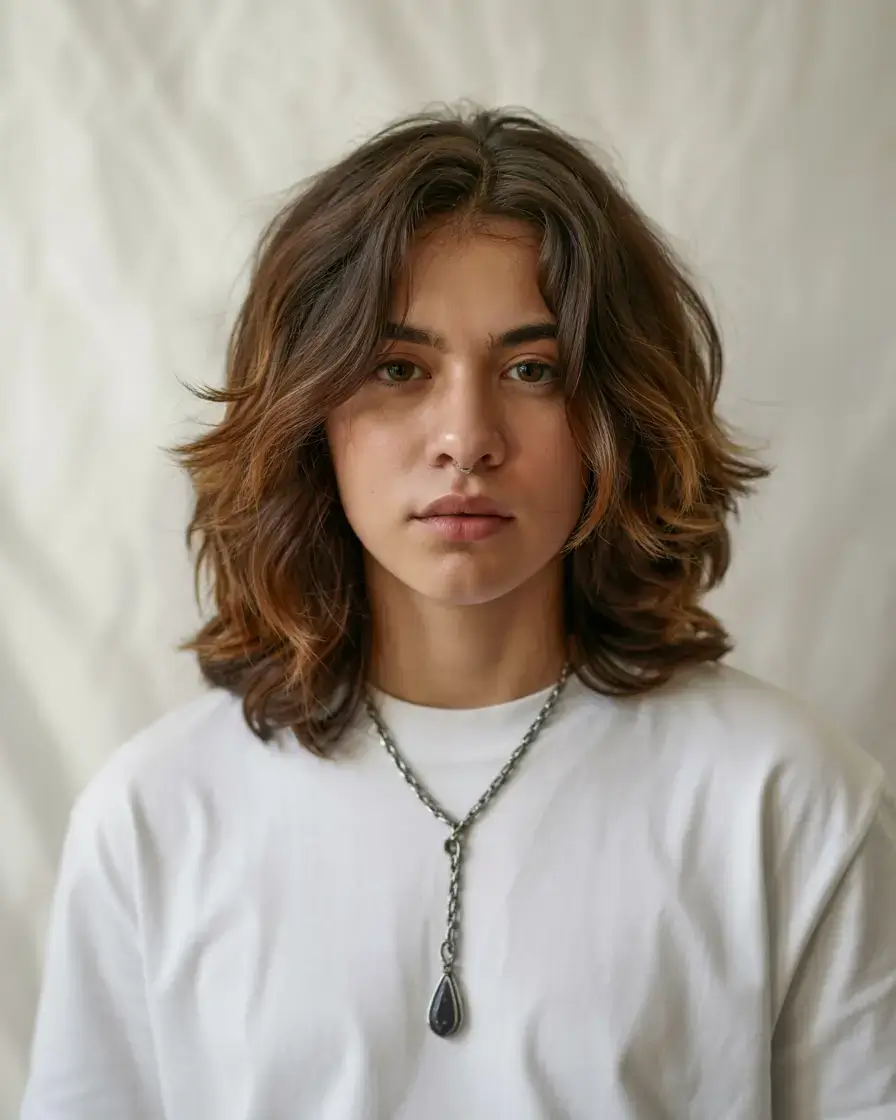 Short Haircuts Ideas 2026 Wavy Wolf Cut with Subtle Auburn Highlights