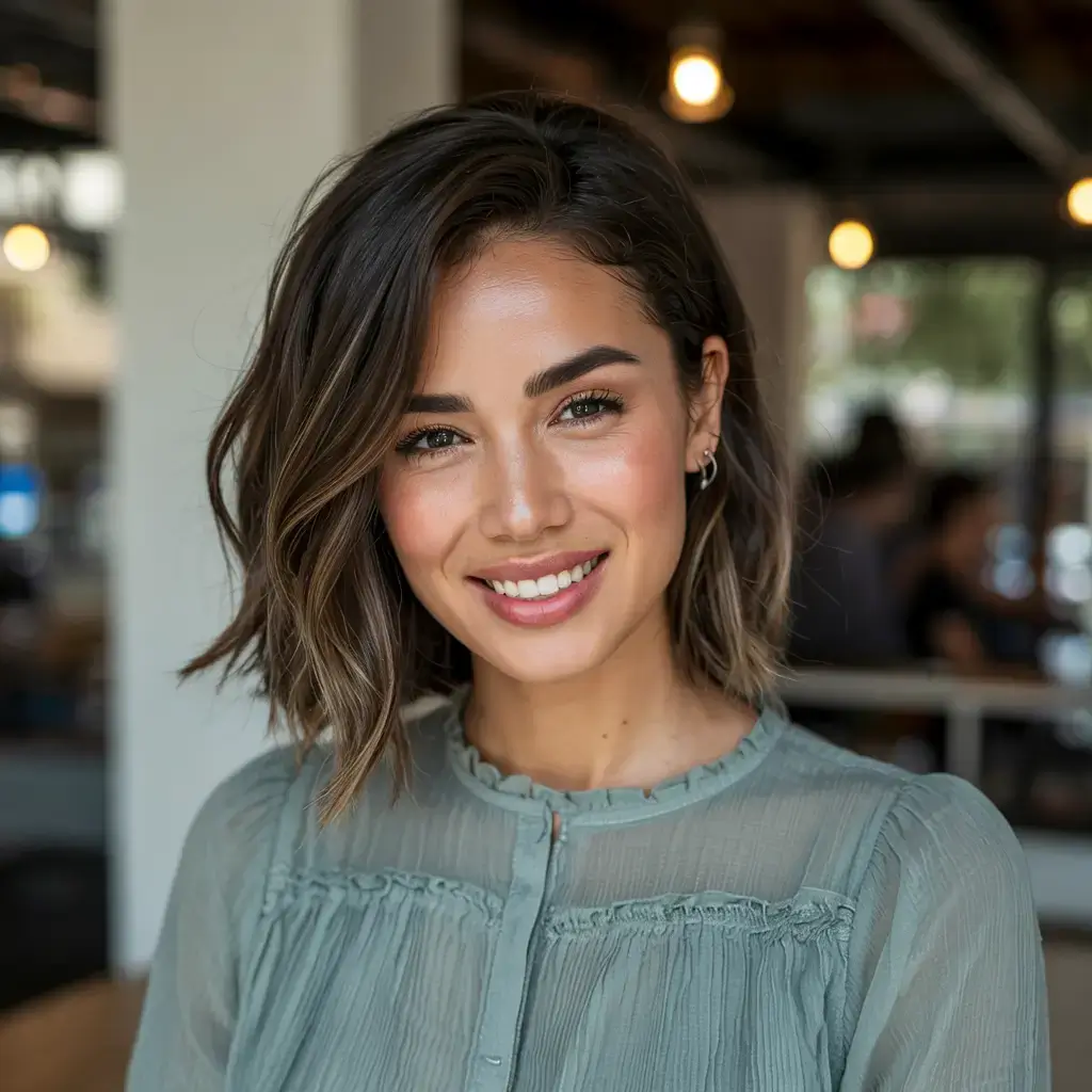 Short Haircuts Ideas 2026 Wavy Luxe Bob with Deep Side Part