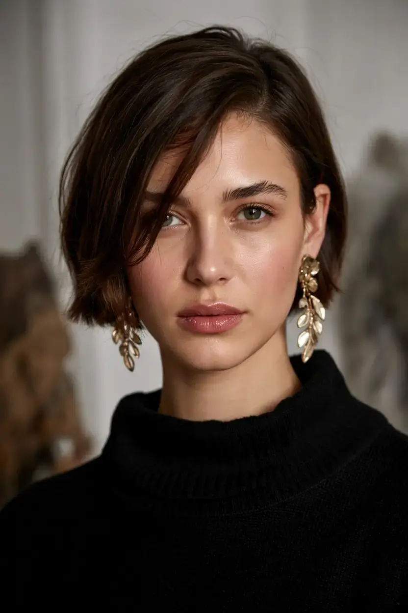 Short Haircuts Ideas 2026 Blunt French Bob with Power Bangs