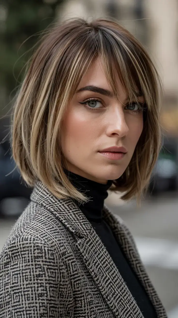 Short Haircuts Ideas 2026 Rounded Blonde Bob with Piecey Fringe