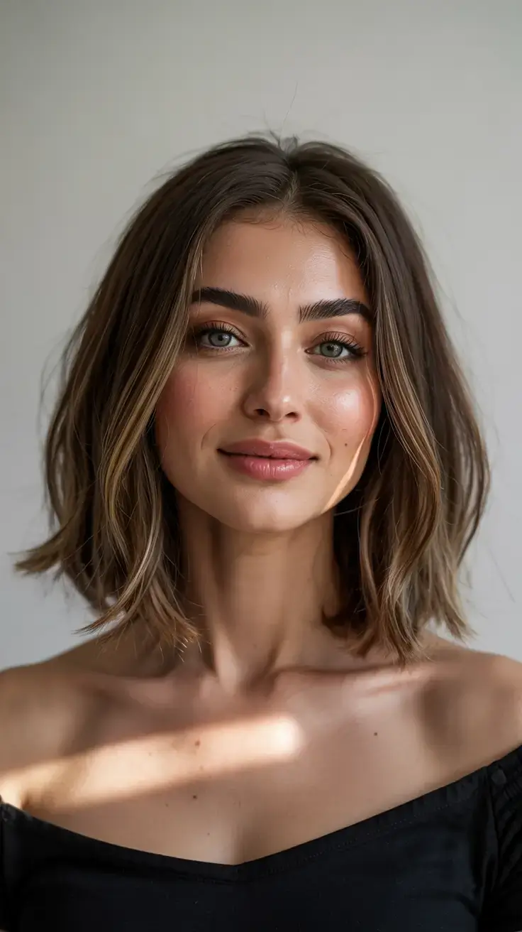 Short Haircuts Ideas 2026 Soft-Layered Bob with Dimensional Brunette