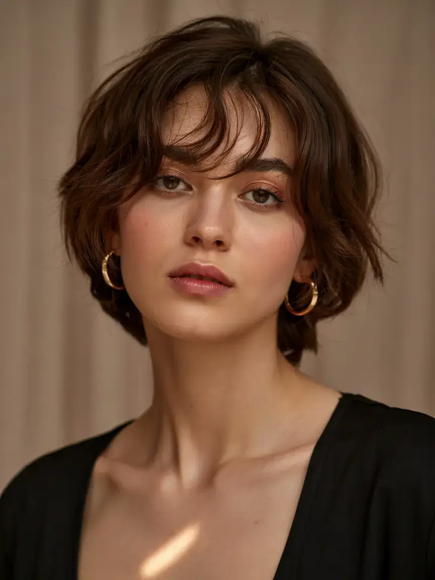 Short Haircuts Ideas 2026 Choppy Bob with Loose Curtain Fringe