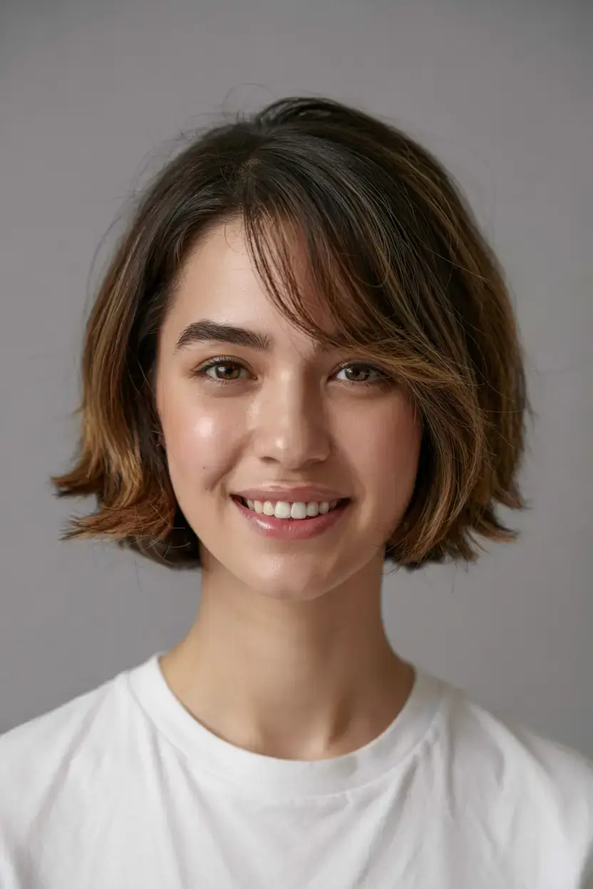 short hairstyles ideas 2026 Layered Bob with Flicked Ends and Wispy Fringe