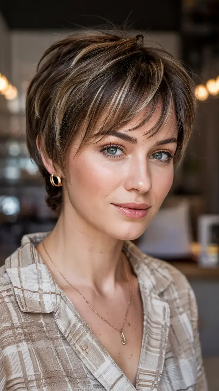 short hairstyles ideas 2026 Pixie-Bob Hybrid with Caramel Highlights