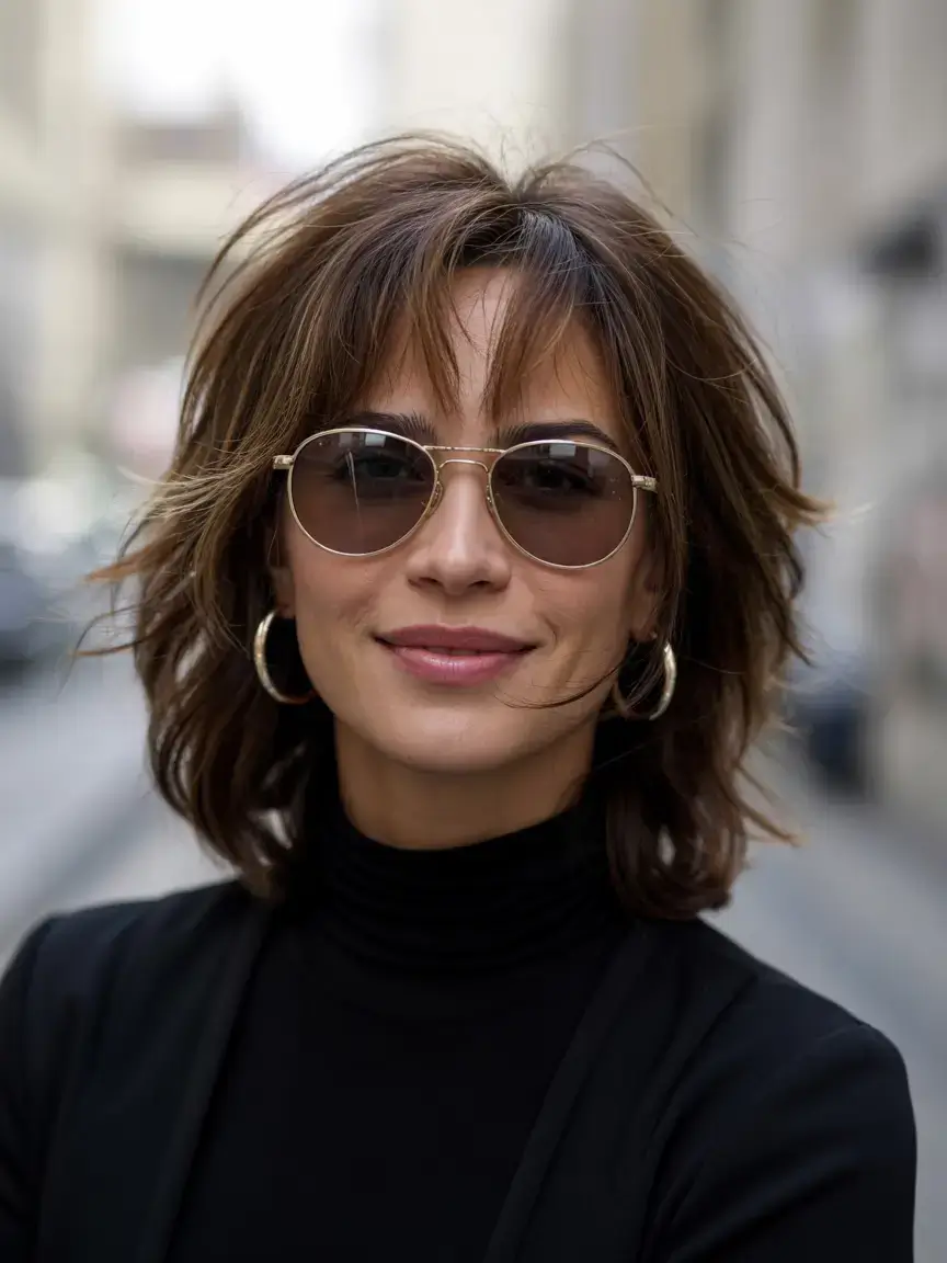 short hairstyles ideas 2026 Feathered Shag with Windswept Bangs