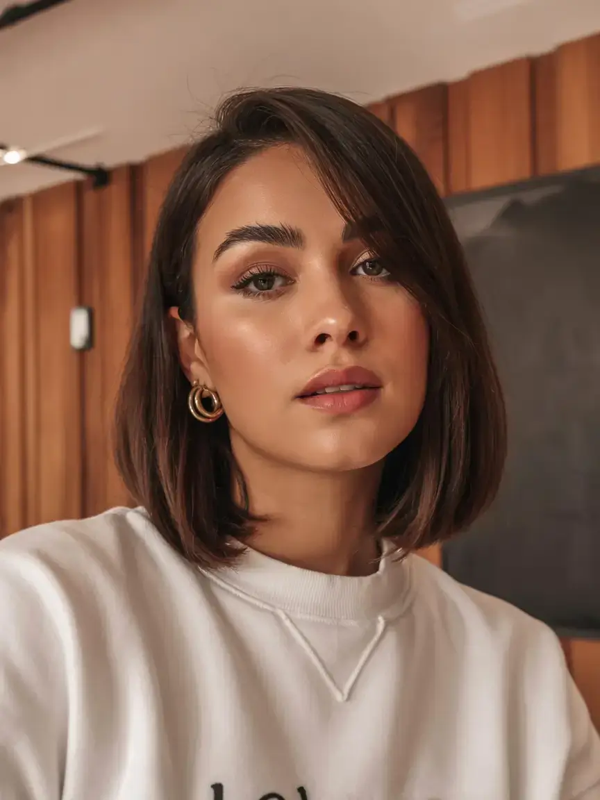 short hairstyles ideas 2026 Classic Long Bob with Rich Brunette Shine