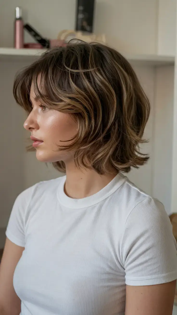 short hairstyles ideas 2026 Textured Bob with Grown-Out Curtain Bangs