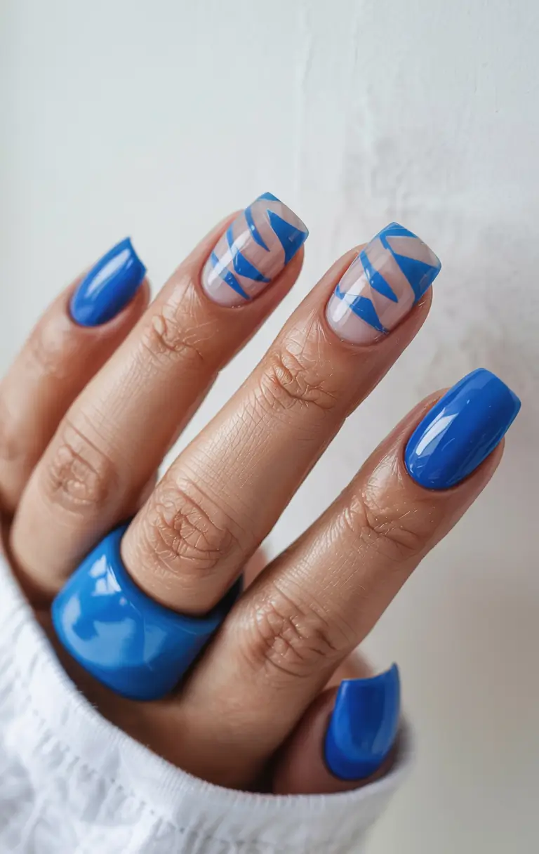 short nails 2026 Electric Blue Meets Transparent Geometry