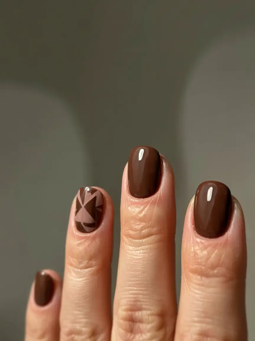 short nails 2026 Espresso Geometrics With a Matte Edge