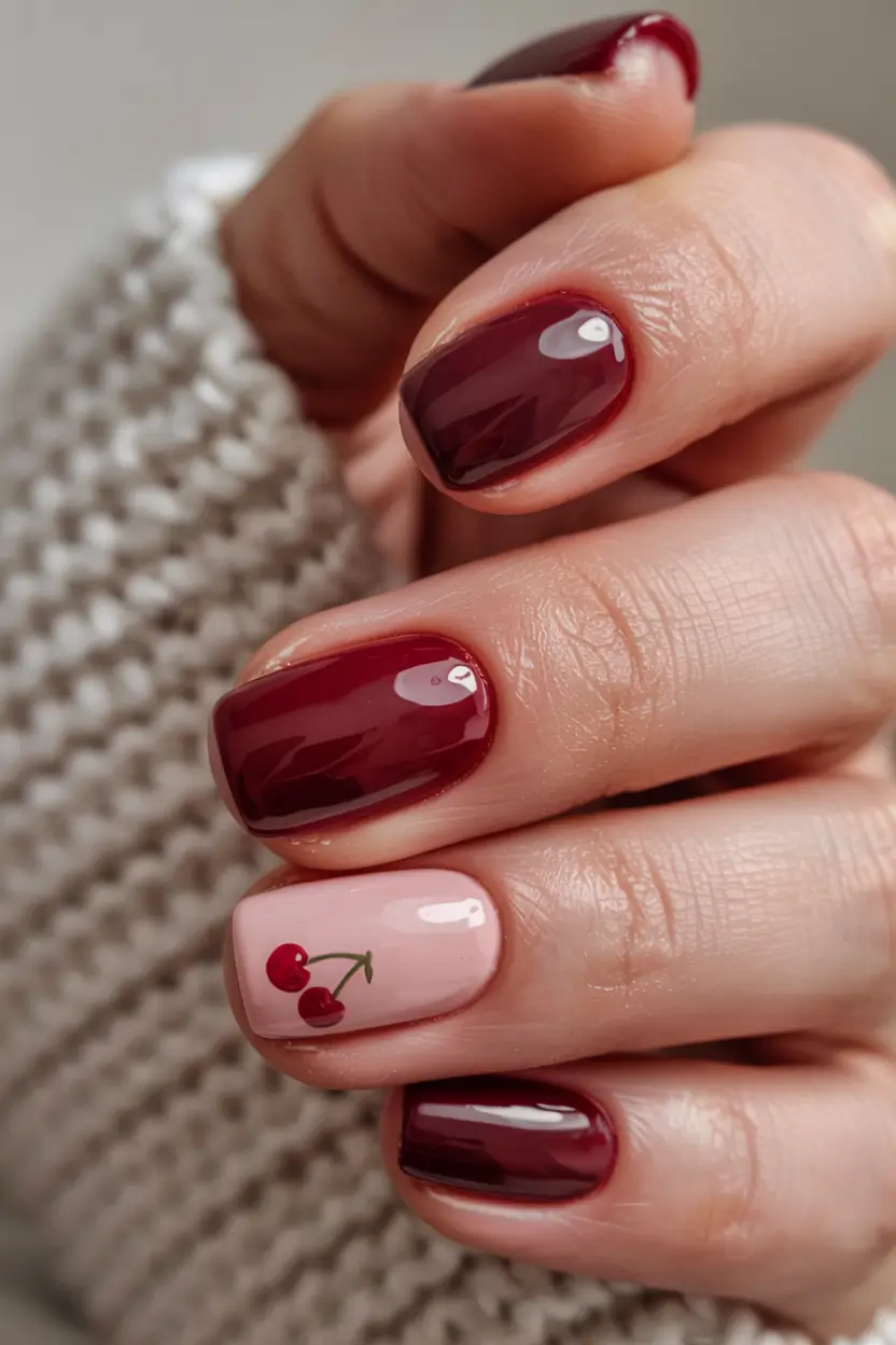 short nails 2026 Cherry Mood in a Glassy Finish
