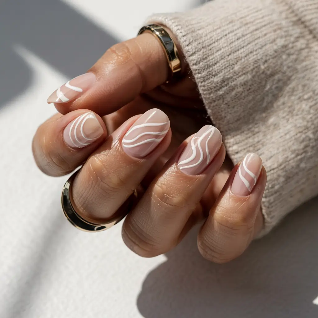 short nails 2026 Clean Nude With Cloud-Like Waves