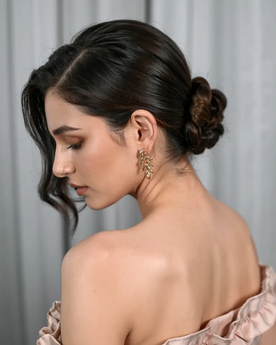 side part hairstyle 2026 Polished Chignon with Sleek Side Part