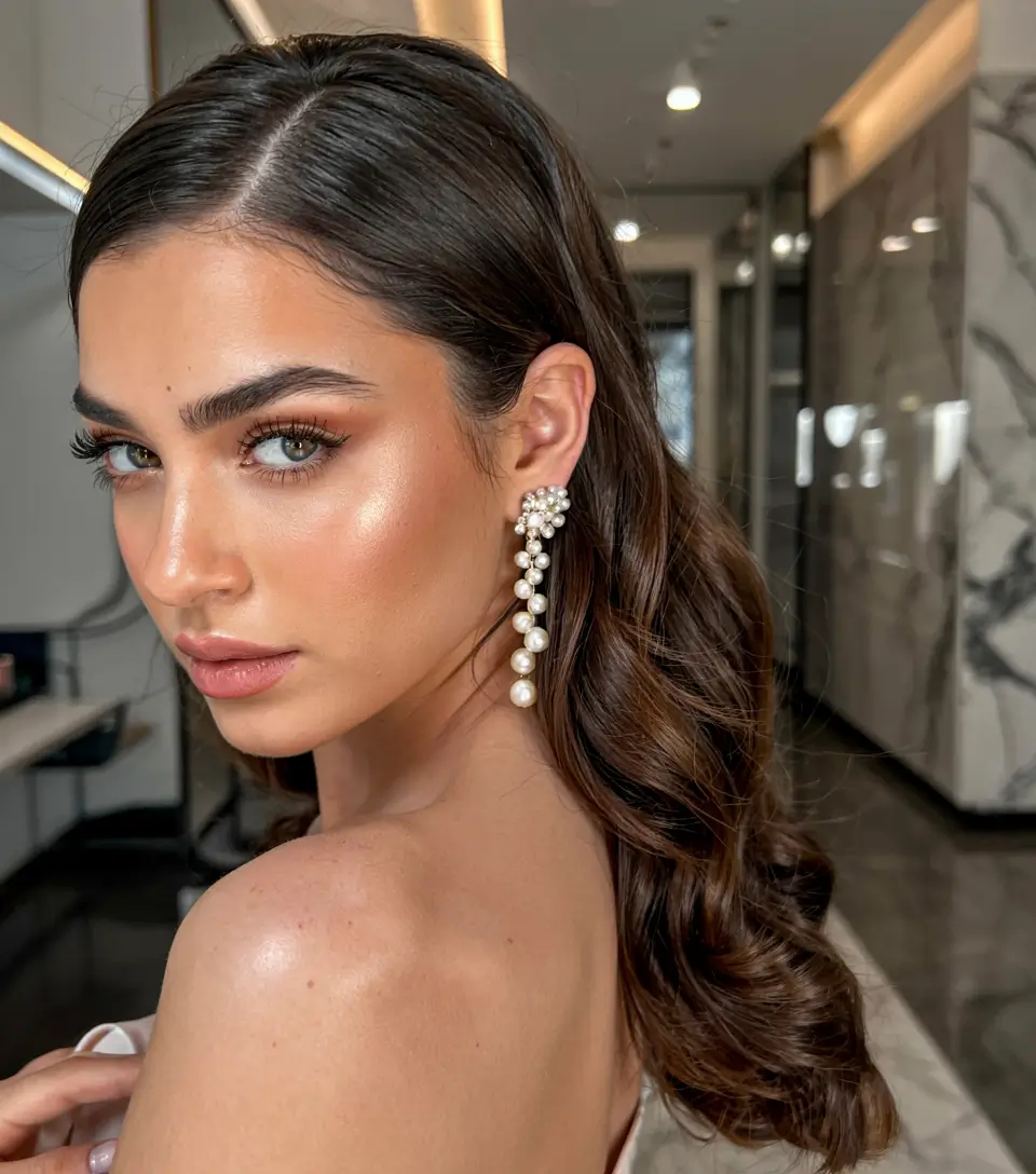 side part hairstyle 2026 Classic Gloss Waves with High-Shine Elegance