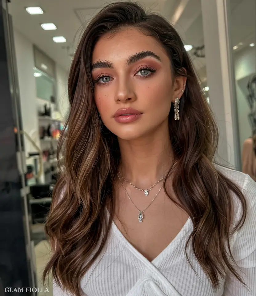 side part hairstyle 2026 Effortless Rich Brunette with Sunlit Texture