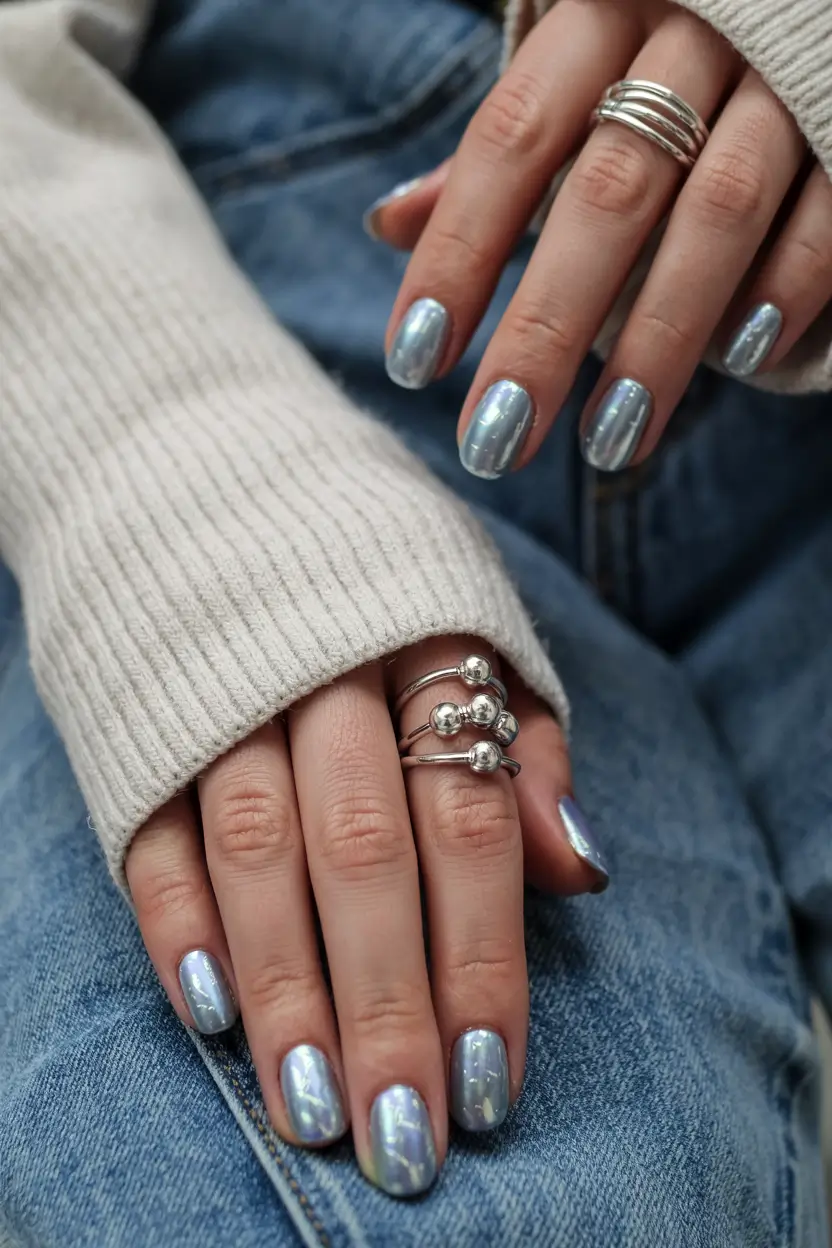 simple nails 2026 Ice Blue Chrome That Feels From the Future