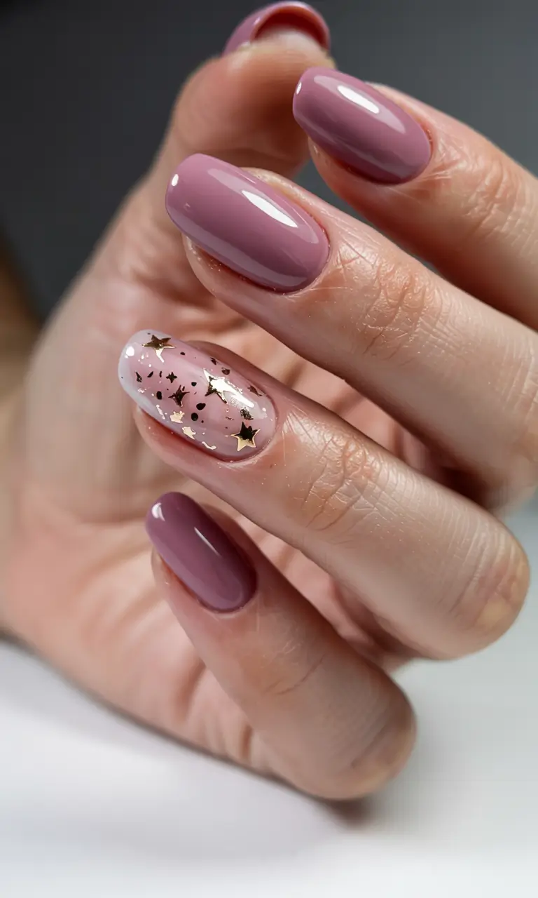 simple nails 2026 Dusty Mauve With a Gold Star Moment