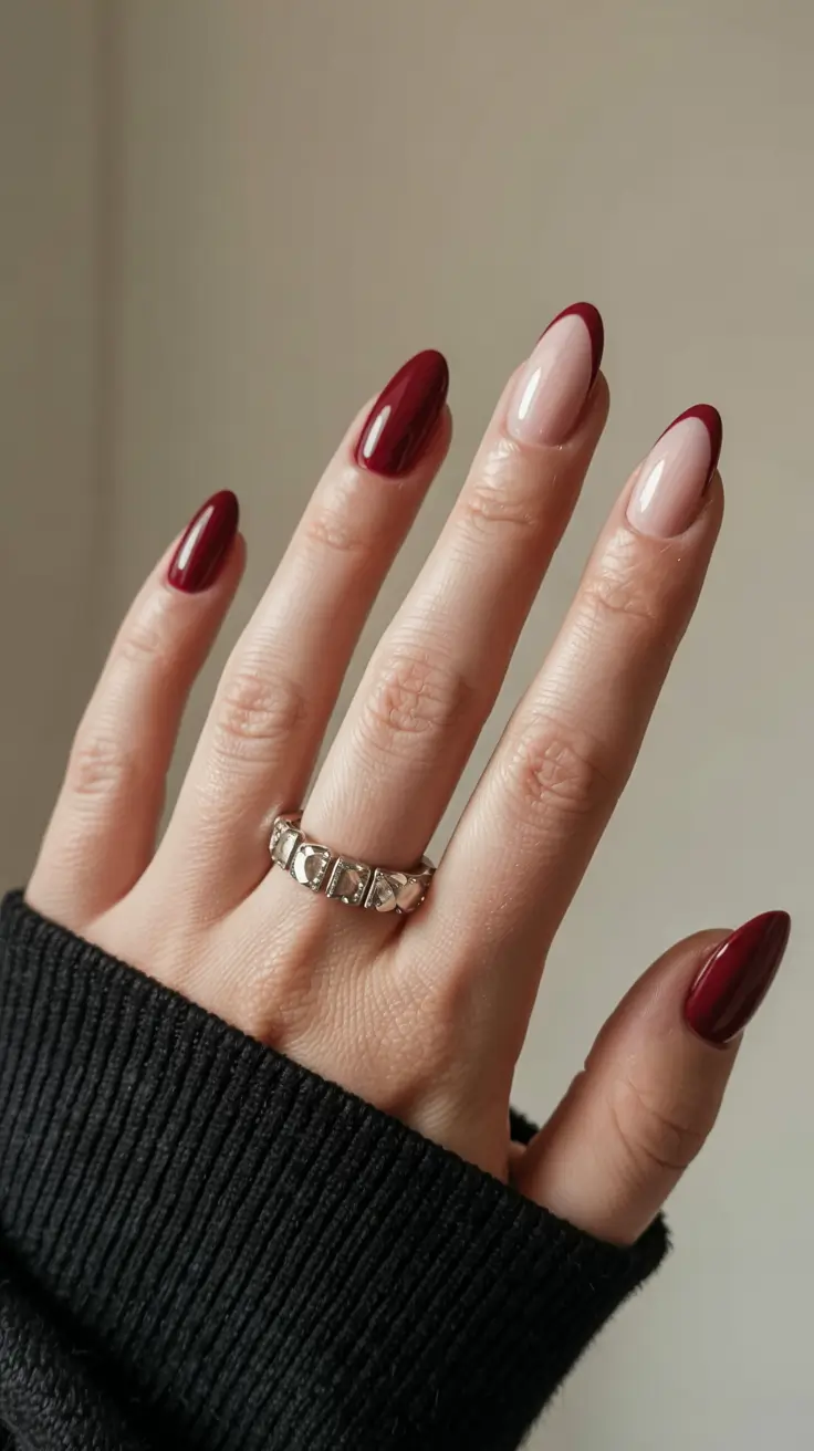 simple nails 2026 Classic Burgundy Meets Negative Space