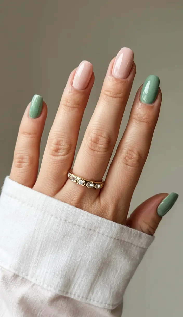 simple nails 2026 Mint and Blush Color Blocking