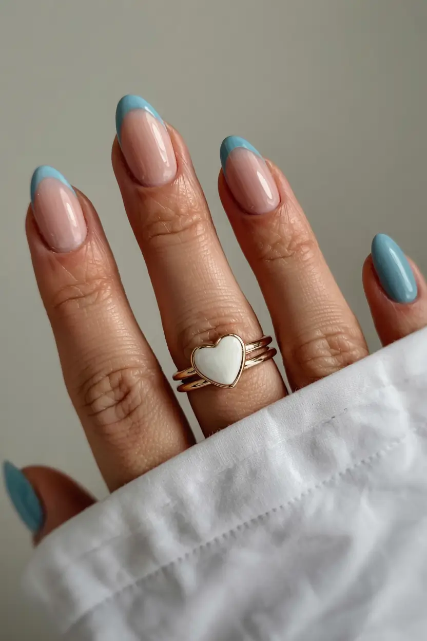 simple nails 2026 Cool Blue Tips With Summer Energy