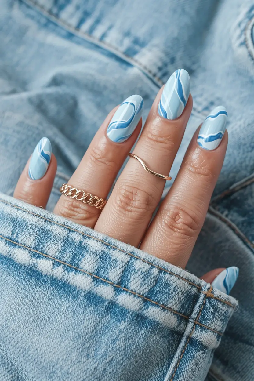 simple nails 2026 Sky Blue Marble That Feels Like Art
