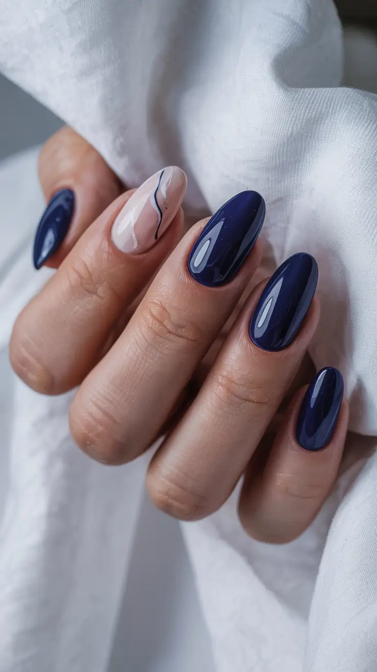 simple nails 2026 Midnight Blue With a Single Wave