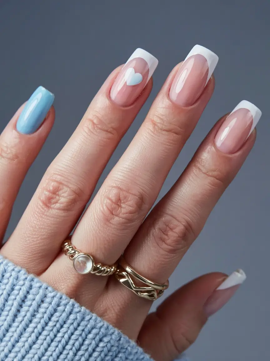 square nails 2026 Classic French with a Little Heart (and a Twist)