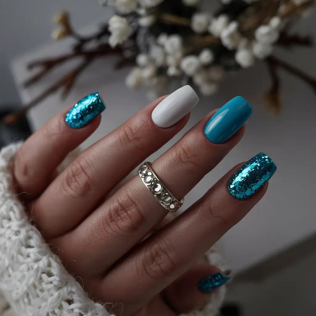 square nails 2026 Disco Nights Meets Ice Queen