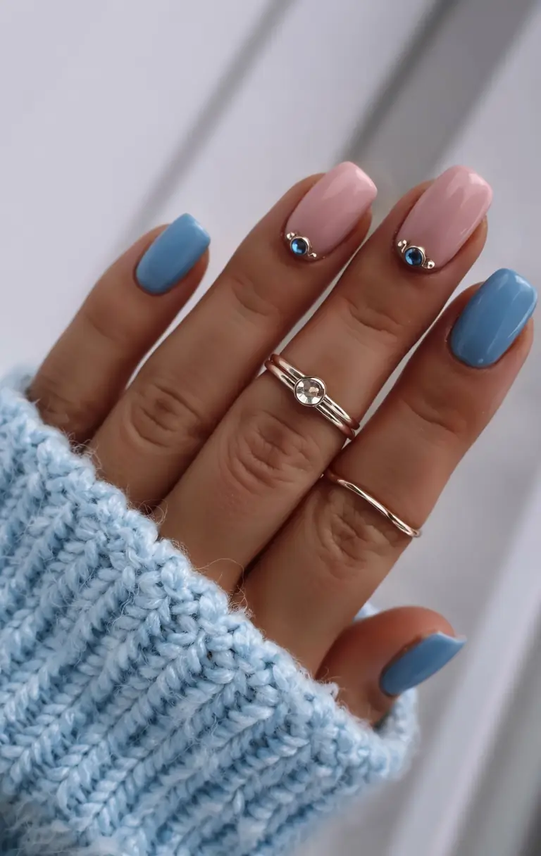 square nails 2026 Cotton-Candy Gems and Sky Blues