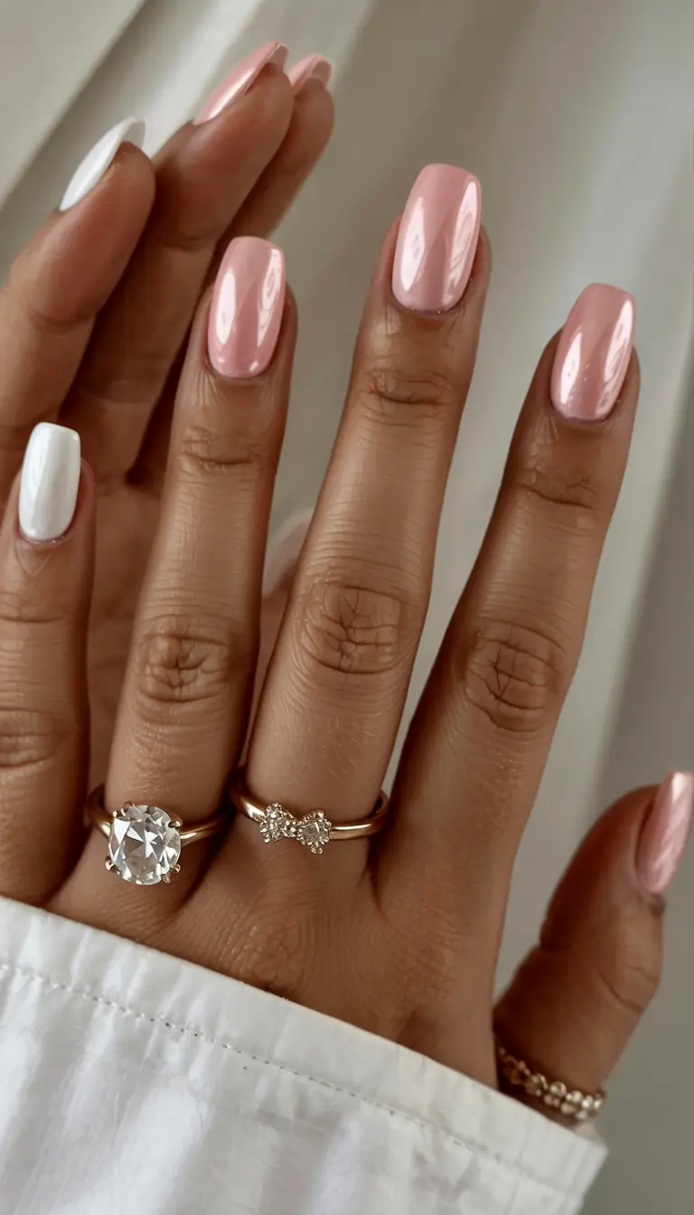 square nails 2026 Soft Rose & White for Bridal Energy Anytime