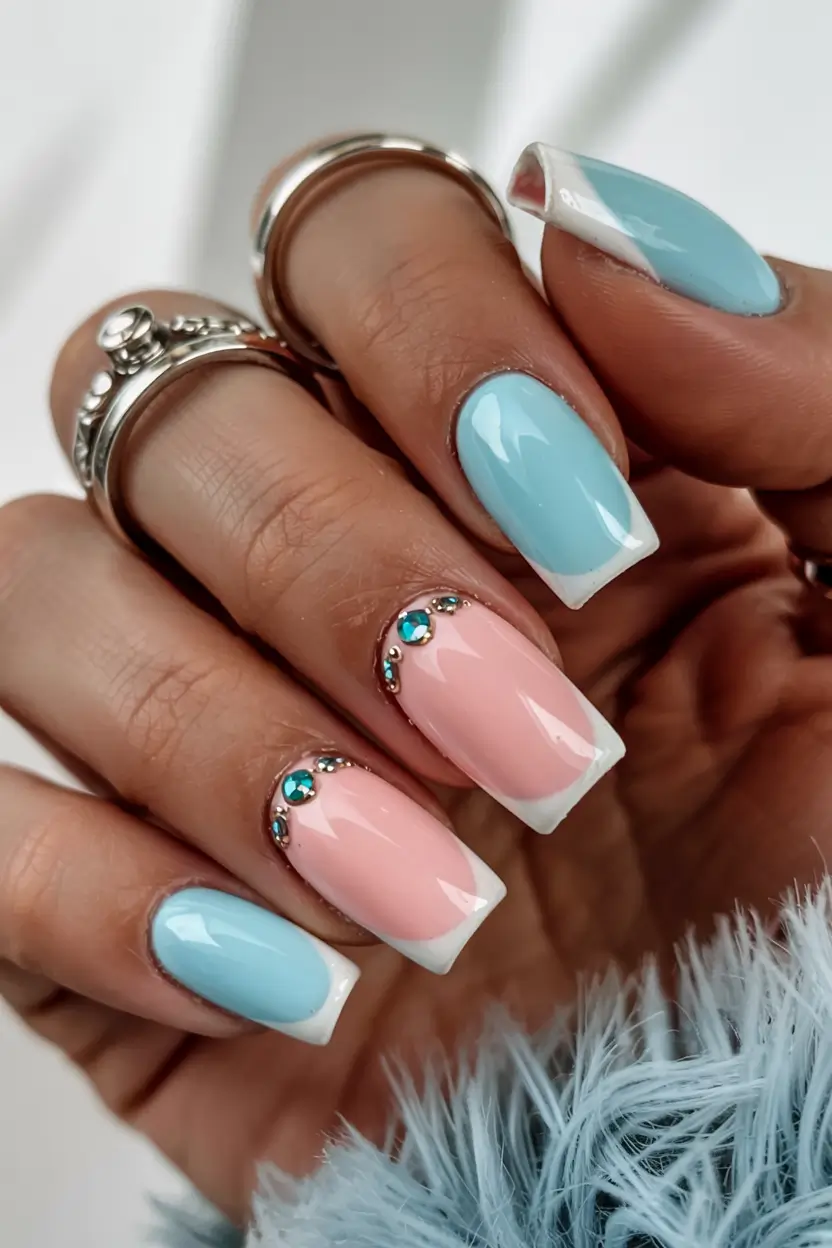 square nails 2026 Cotton Candy Chrome with a Crystal Twist