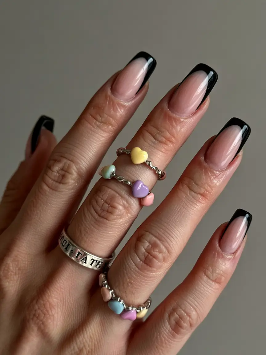 square nails 2026 Black French That’s Anything But Basic