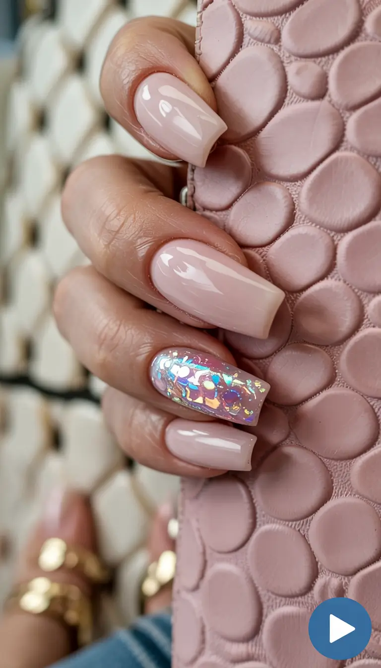 square nails 2026 Glass-Effect Confetti for Dreamy Minimalists