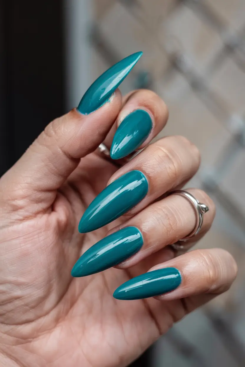 stiletto nails 2026 Deep Teal Statement