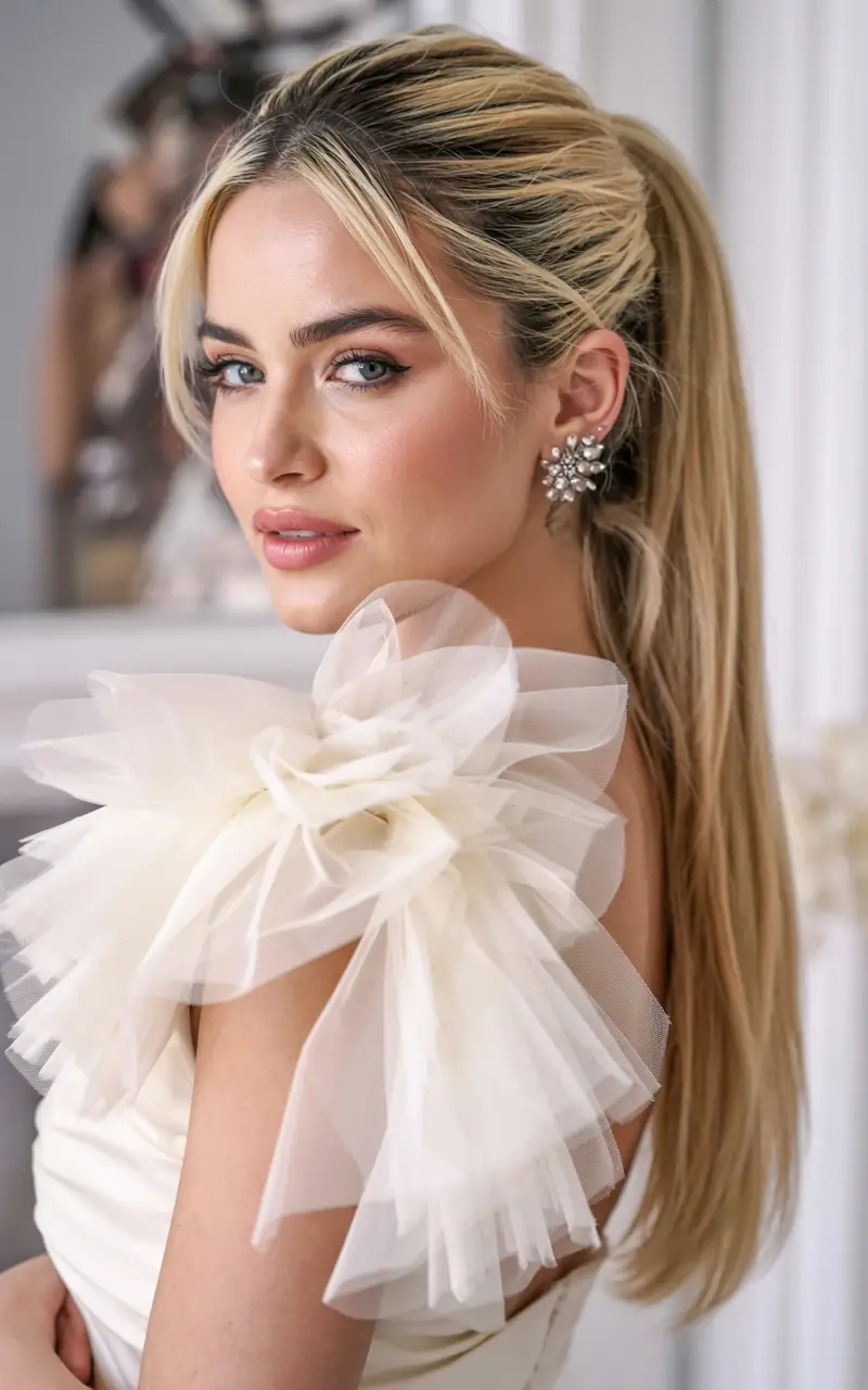 straight hairstyle 2026 Sleek Ponytail with Soft Side Bangs