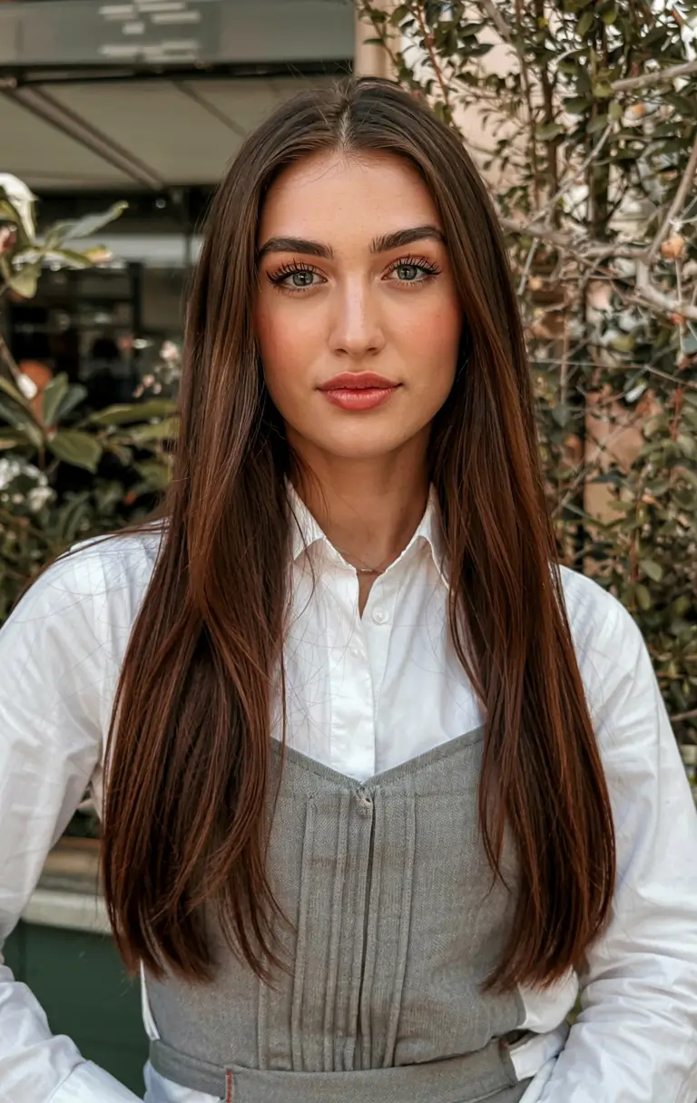 straight hairstyle 2026 Classic Straight with Refined Center Part