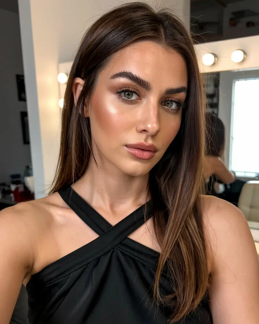 straight hairstyle 2026 Glossy Layers with Cocoa Depth