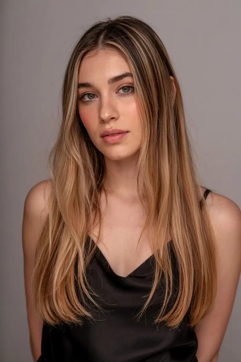 straight hairstyle 2026 Soft Champagne Blonde with Defined Layers