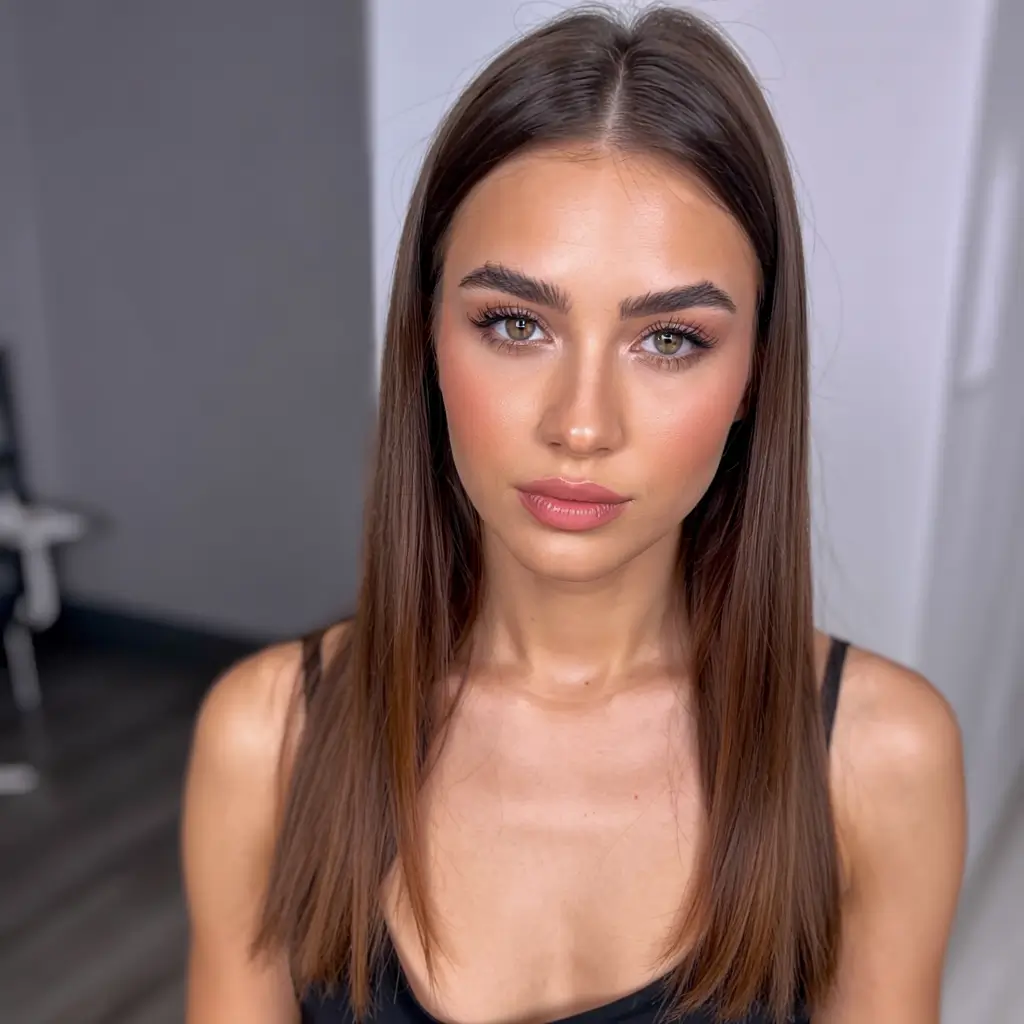 straight hairstyle 2026 Precision Chest-Length Sleek with Ultra-Natural Part