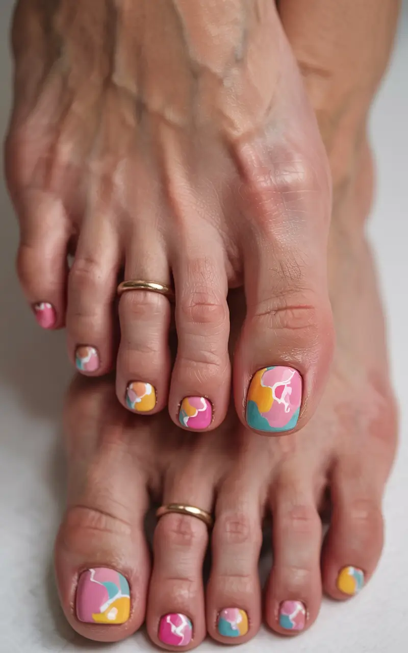 toe nails 2026 Retro Pool Party Swirls
